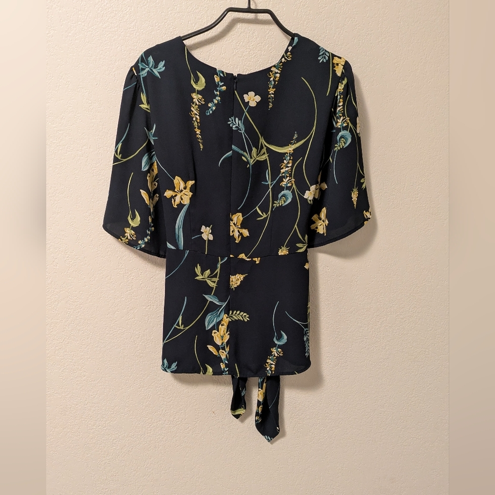 Ann Taylor Navy Relaxed Tie Front Blouse - Picture 2 of 8